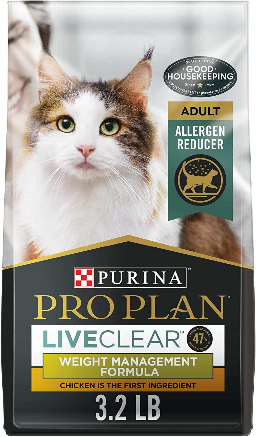 Purina Pro Plan Liveclear Cat Food Weight Management and Cat Allergen Reducer Chicken and Rice Formula - 3.2 Lb. Bag